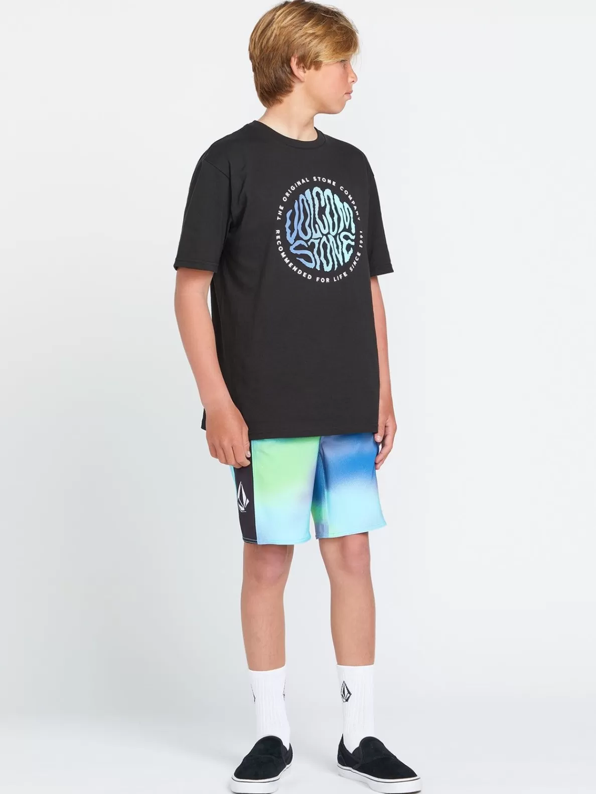 Volcom Big Boys Lido Iconic Mod-Tech Boardshorts - Electric Blue Electric Green | Boys Boardshorts & Trunks